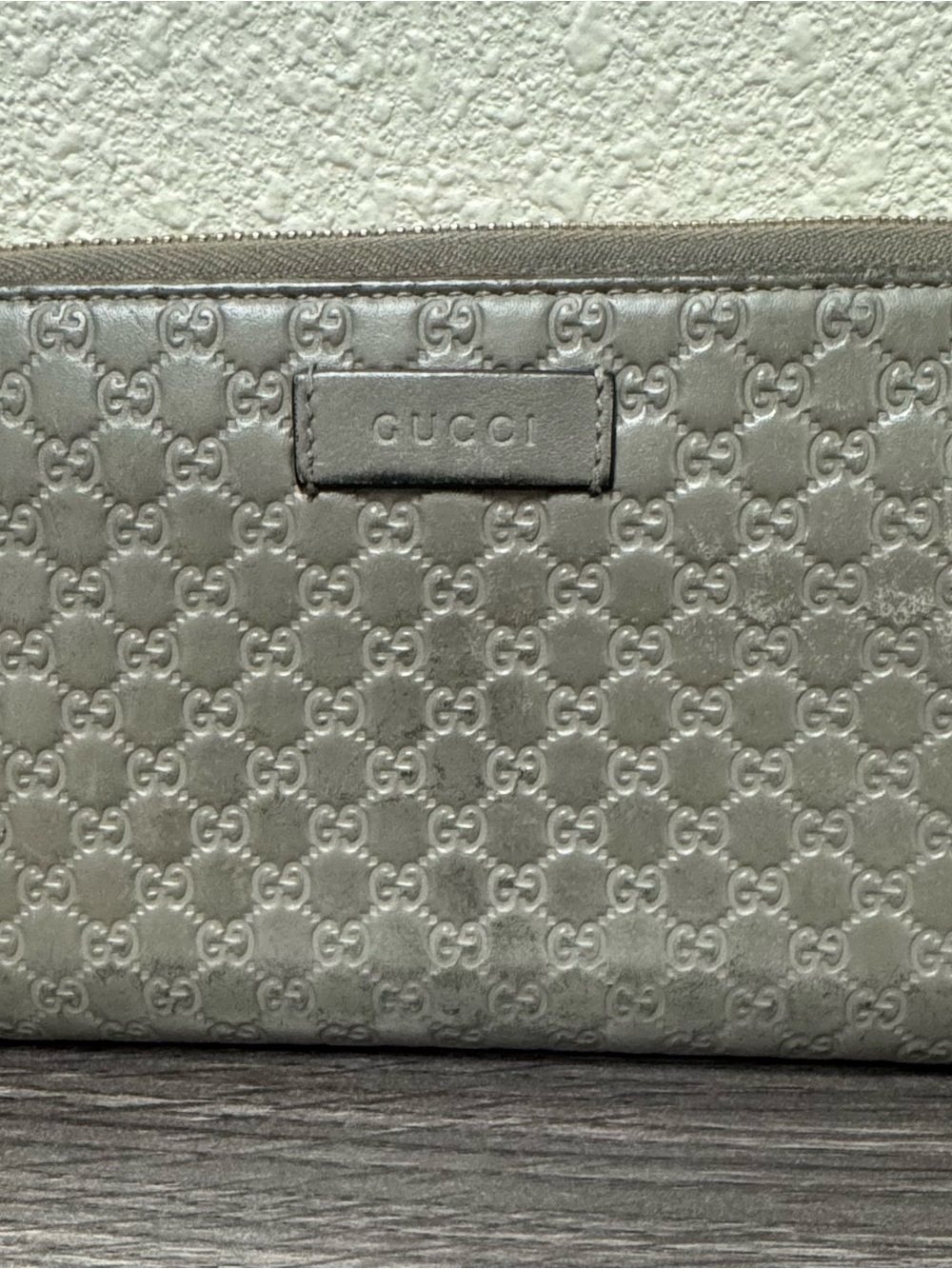 GucciGrey Embossed Wallet Zip Around with Certificate of Authenticity